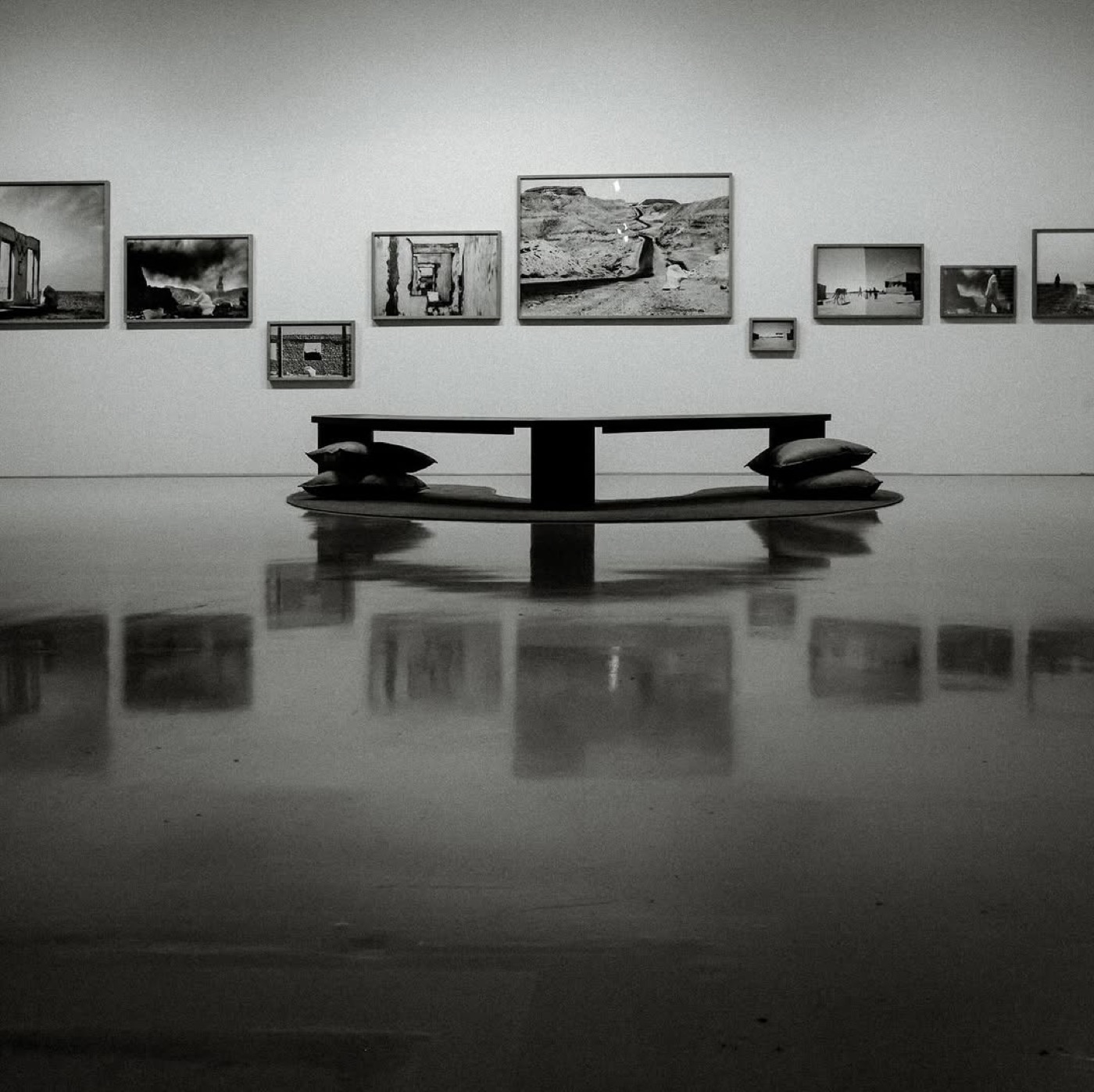 Black and white gallery interior